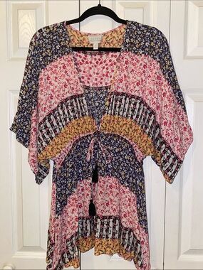 hinge Floral Patchwork Cover Up in Navy, Pink & Yellow